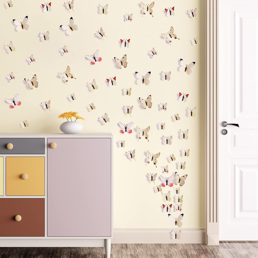 LiveGallery 72 PCS 6 Colors Removable 3D DIY Beautiful Butterfly Wall Decals Colorful Butterflies Art Decor Wall Stickers Murals for Kids Baby Boy Girls Bedroom Classroom Offices (White2)