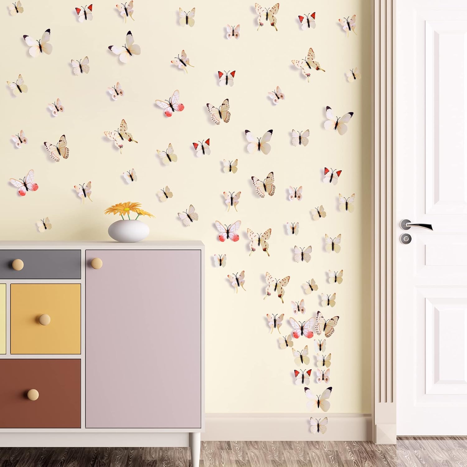 LiveGallery 72 PCS 6 Colors Removable 3D DIY Beautiful Butterfly Wall Decals Colorful Butterflies Art Decor Wall Stickers Murals for Kids Baby Boy Girls Bedroom Classroom Offices (White2)