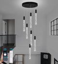 Modern High Ceiling Crystal Chandelier 7-Lights, Spiral LED Raindrop Foyer Pendant Lighting, Bubble Staircase Living Room Hanging Light Fixture Flush Mount Black