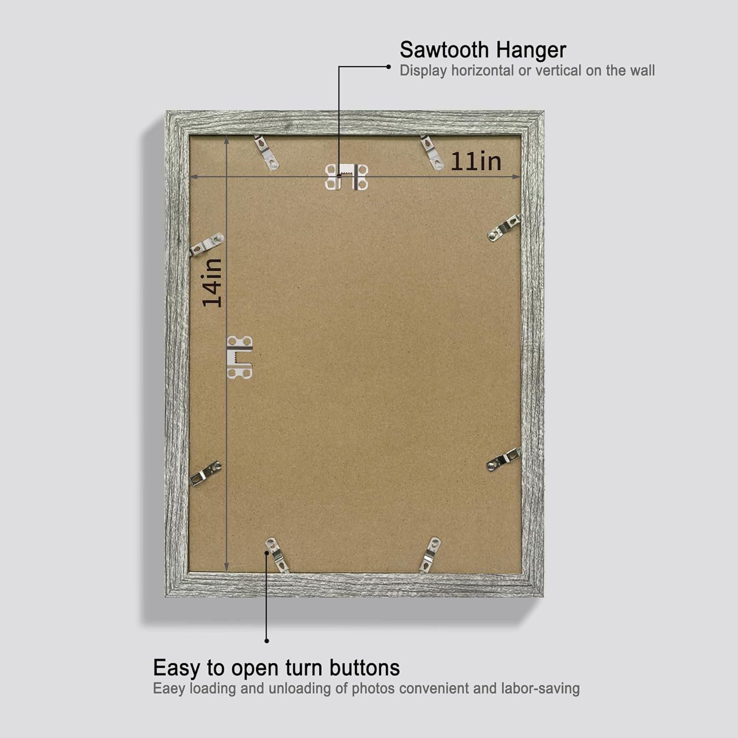 11x14 Picture Frame Set of 4, Made of Real Glass and Grey Wooden Frame, Display 8x10 Pictures with Mat or 11 x 14 Posters without Mat for Wall Mounting, Gallery Photo Frames