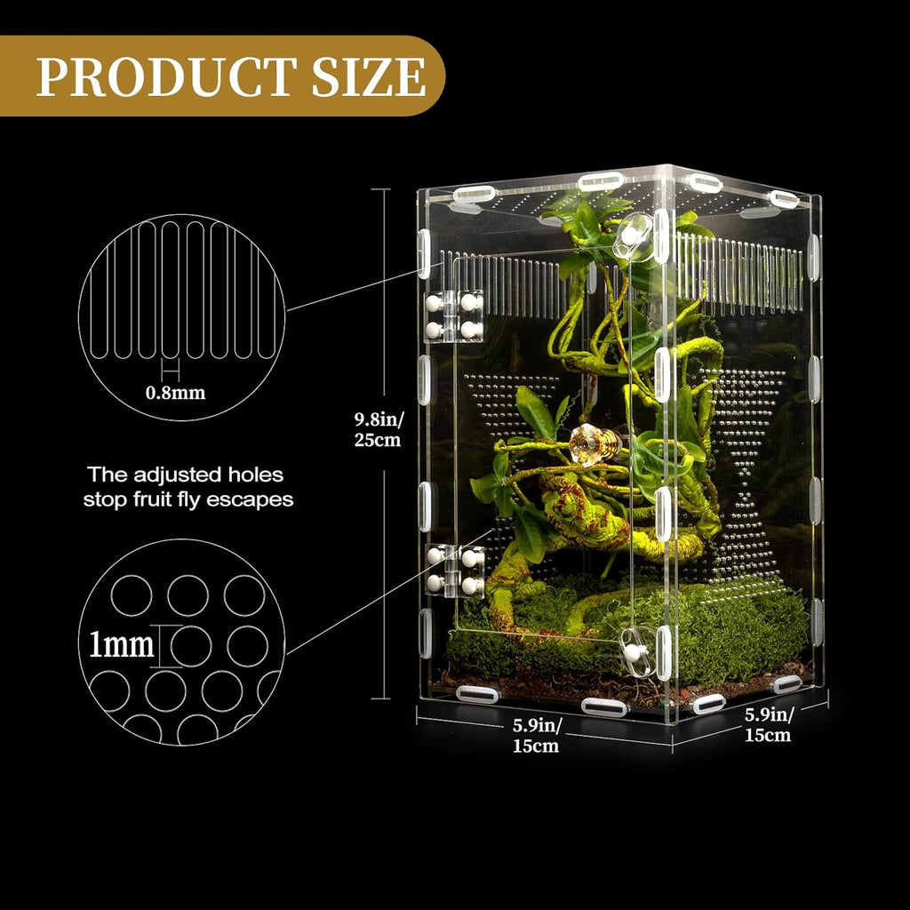 Acrylic Jumping Spider Habitat, Reptile Terrarium Easy Assembly, Bug Enclosure, Praying Mantis Habitat, Frog Enclosure, 9.8 * 5.9 * 5.9in