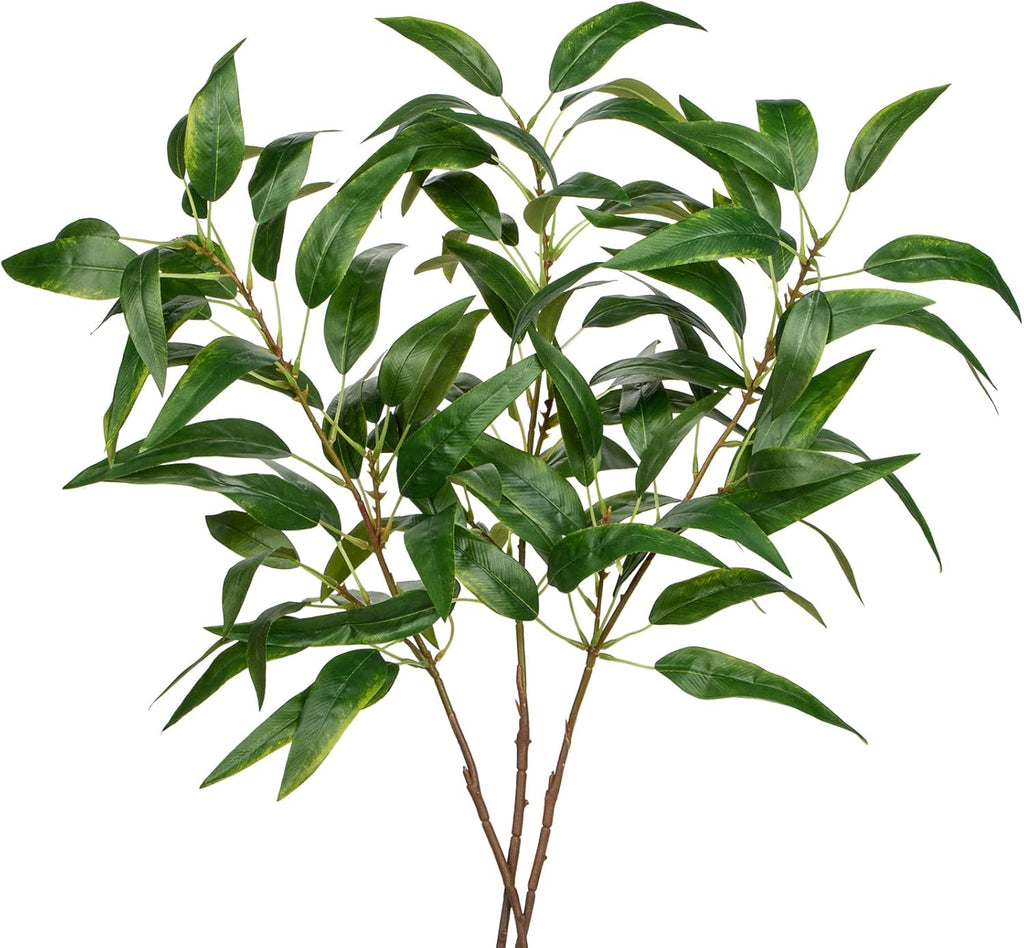 Faux Eucalyptus Stems Willow Eucalyptus Leaves 34” Long Fake Salix Leaves 3 Pcs Artificial Greenery Stems for DIY Bouquet Arrangements Centerpieces Shower Decorations-Artificial Eucalyptus Stems