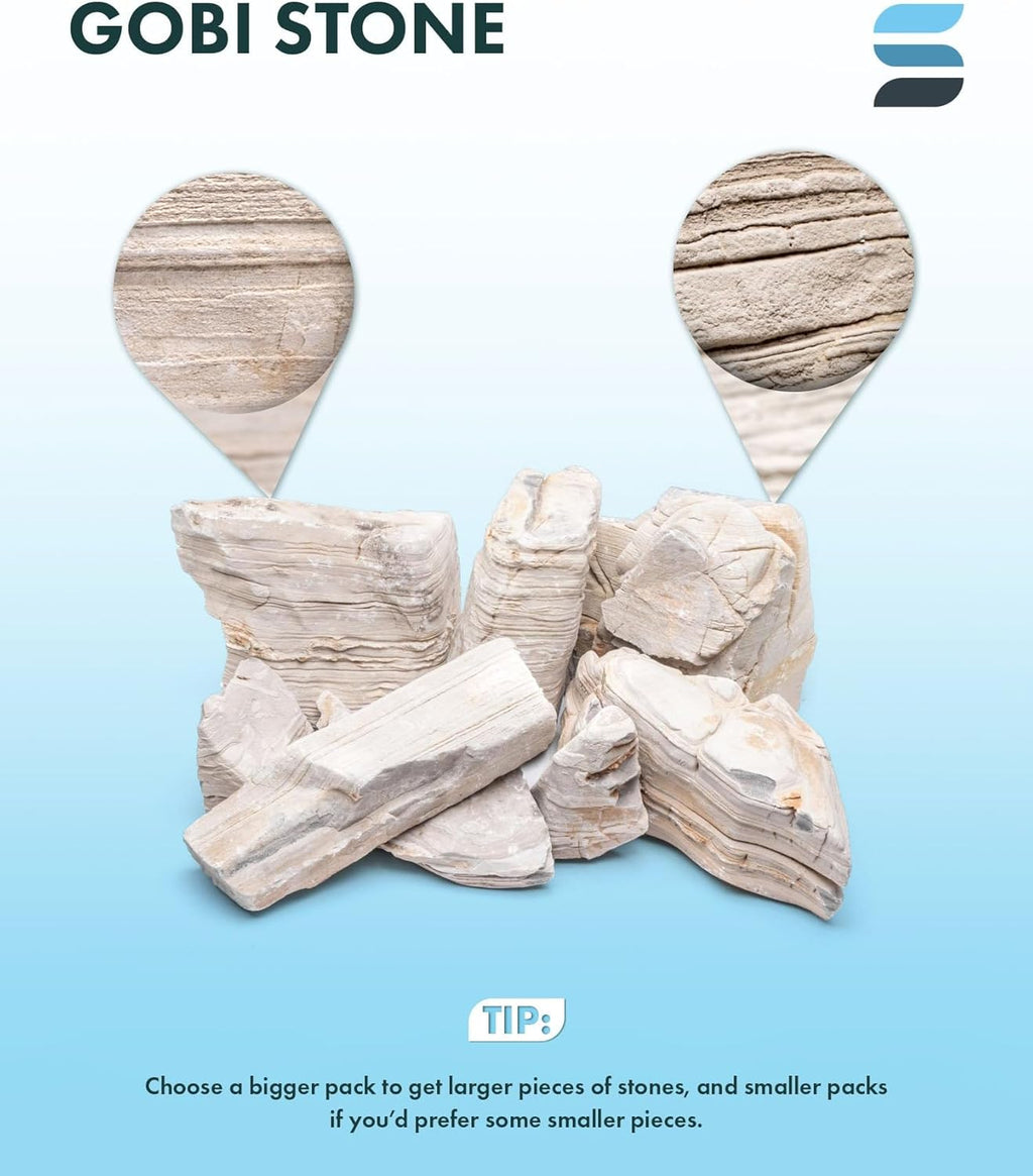 SubstrateSource Natural Aquarium Stones - Light Greyish Cream w/Layered Folds, Smooth Surface, Freshwater Aquascaping Rocks, Shrimp & Betta Fish Tank Decor, Canyon/Valley Layouts - Gobi Desert, 30 LB