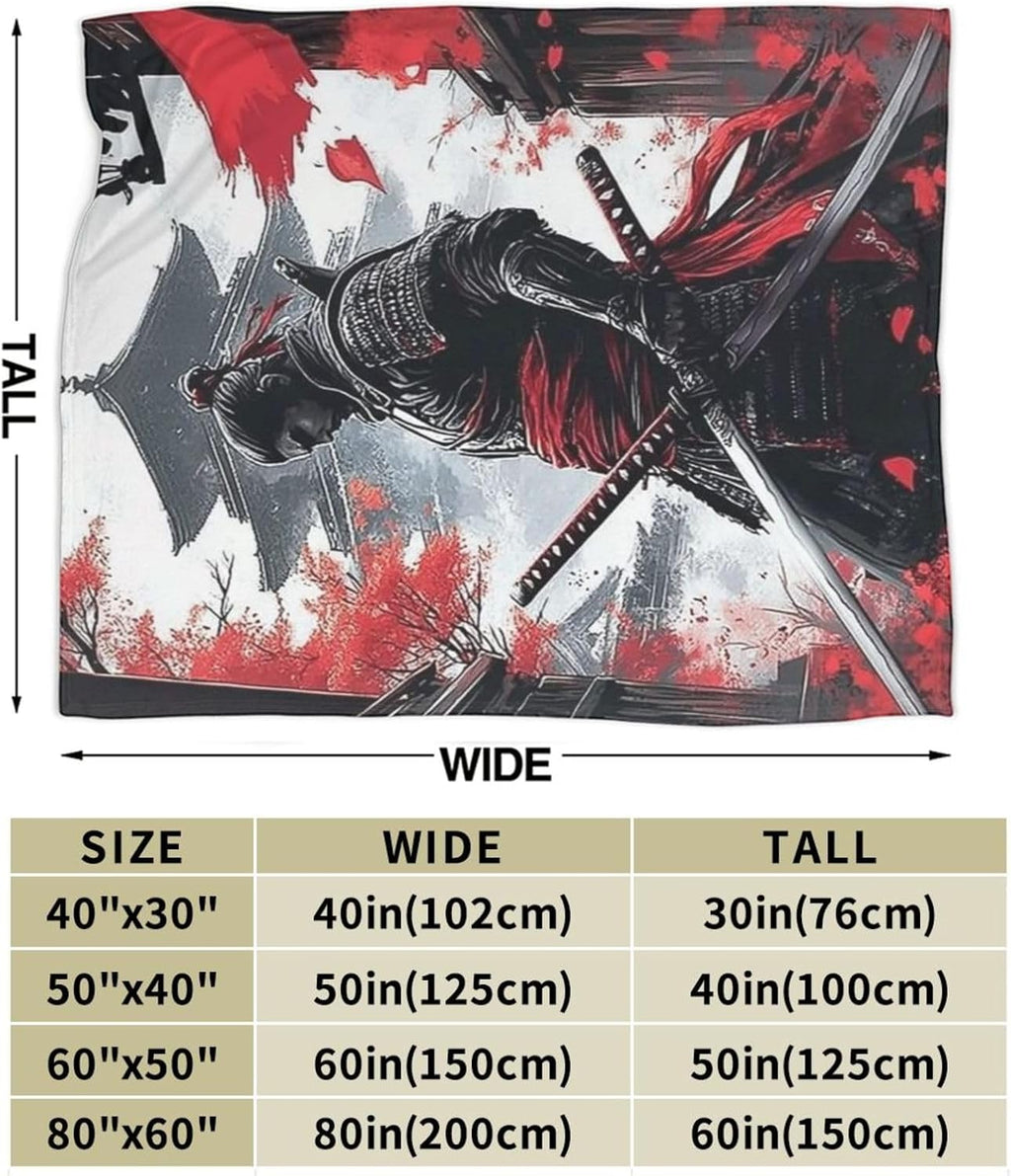 Japanese Blanket Samurai Throw Blanket Warrior Flannel Stuff Merch Cozy Decor Fleece Plush Fuzzy Warm Soft Lightweight Bedding Japan Gifts for Girls Women Men Boy Couch Sofa 60"X50"