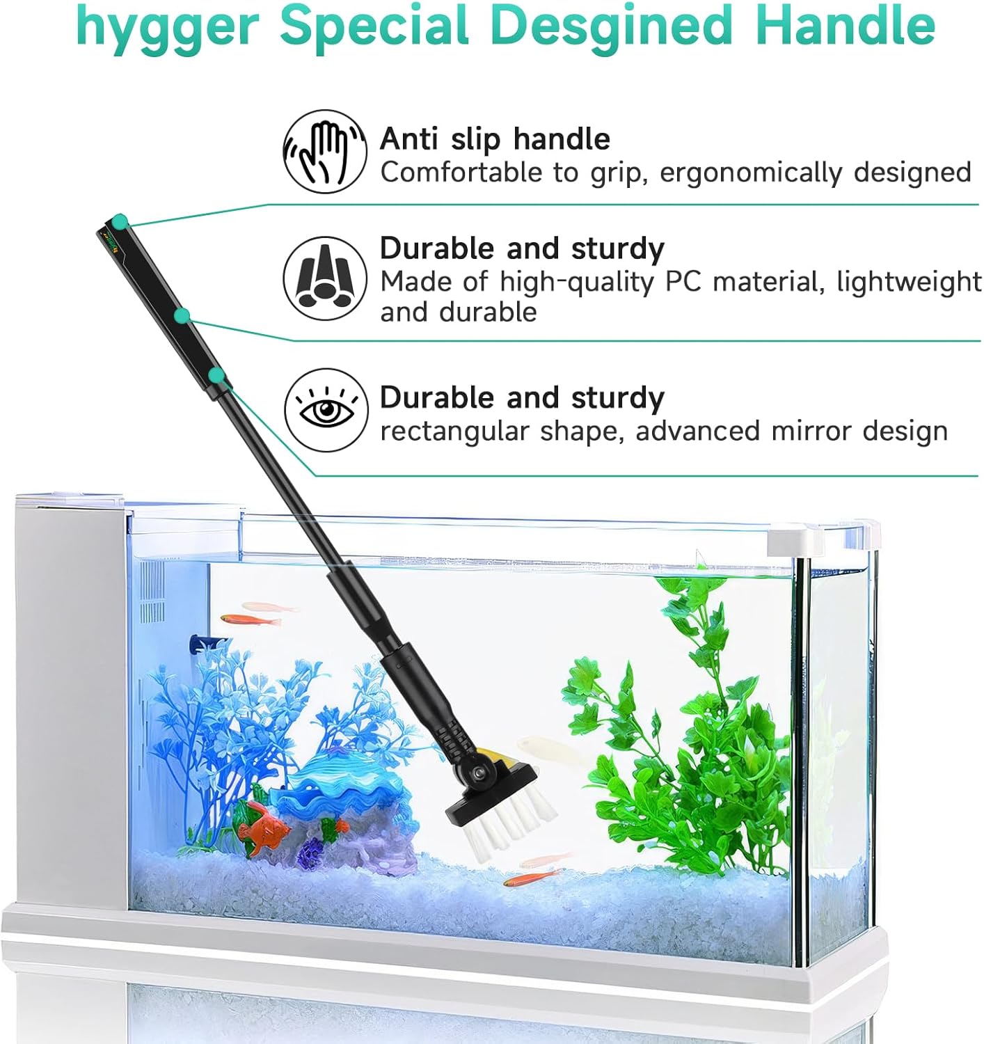 hygger Small Aquarium Cleaning Tools, 4 in 1 Fish Tank Cleaner Kit with Handle,Fish Net,Algae Scraper,Clean Brush,Flat Sponge