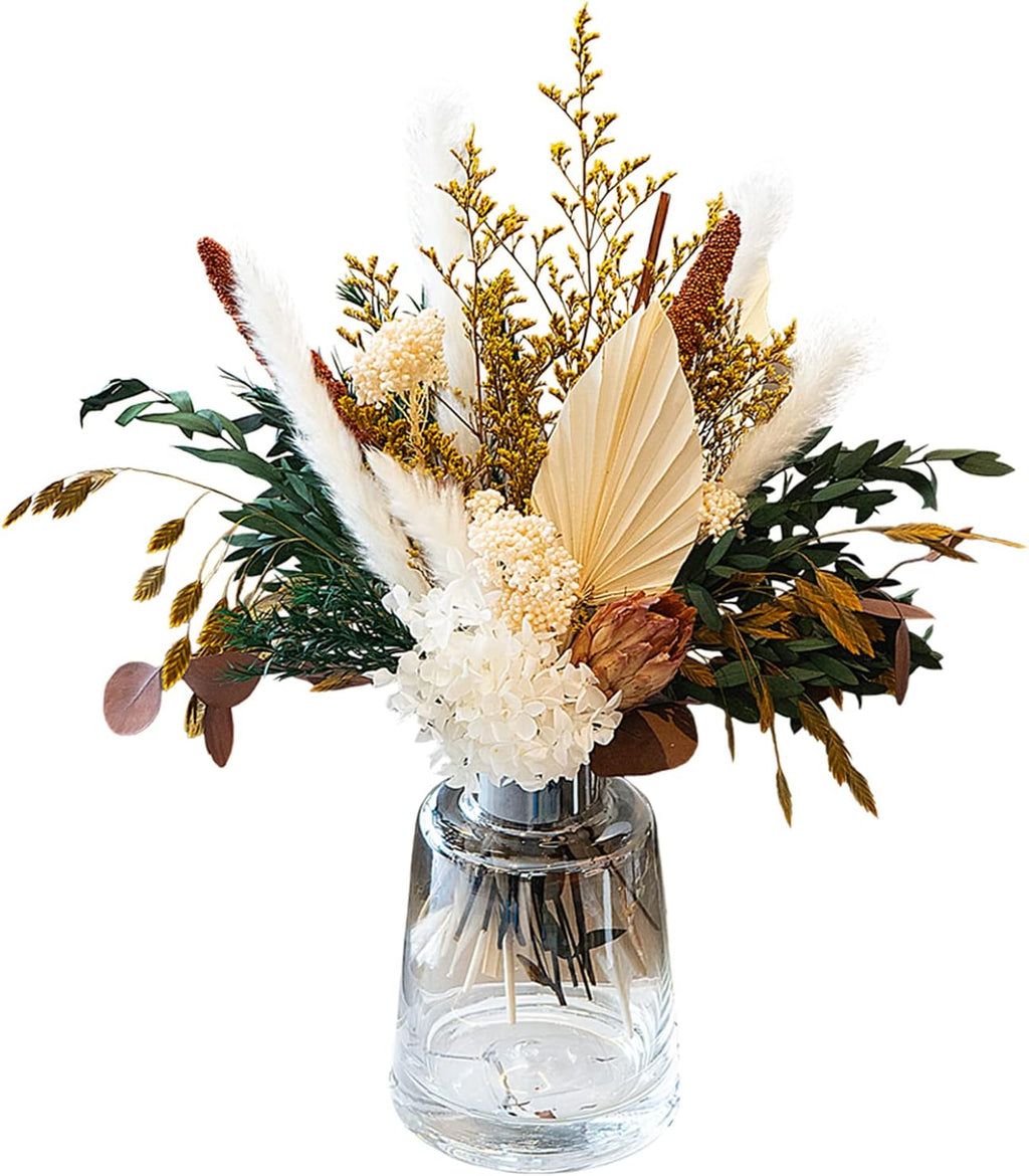 Natural Dried Flower Bouquet - Pampas Grass Decor, Fall Floral Arrangements with Eucalyptus, Plams, Hydrangea, Rustic Bouquet for Vase, Boho Table Centerpiece, Bohemia Home Wedding Decoration