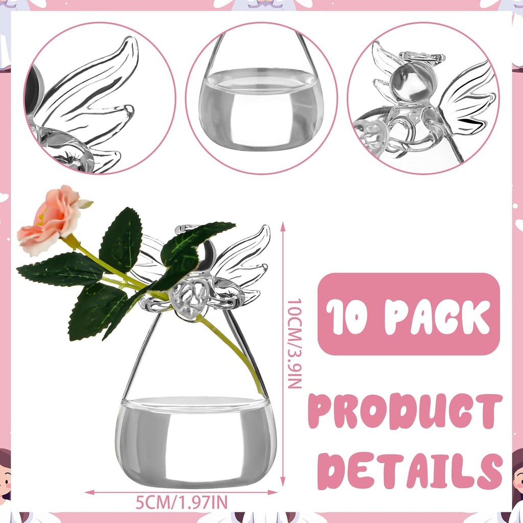 10 Pcs Angel Design Glass Vases Bulk Clear Guardian Angel Flower Vase Angel Centerpieces for Tables Plant Terrarium Container Wedding Decor Garden Ornaments Hanging Planter for Buds Greenery