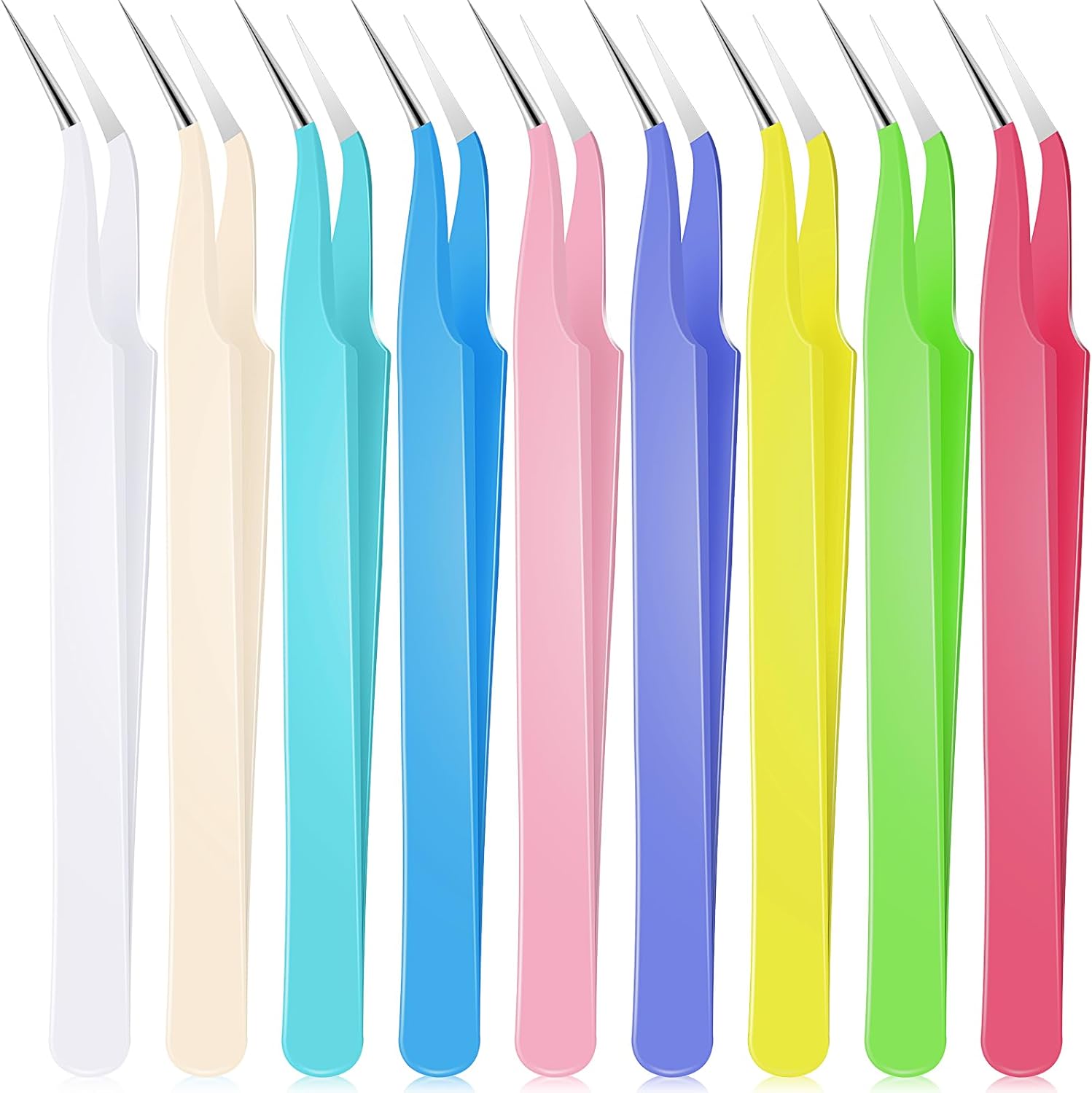 Honoson 9 Pieces Curved Pointed Craft Tweezers Stainless Steel Precision Tweezer with Protective Cover for Rhinestones Dried Flowers Craft Stickers Eyelash Extension Jewelry Making(Macaron Colors)