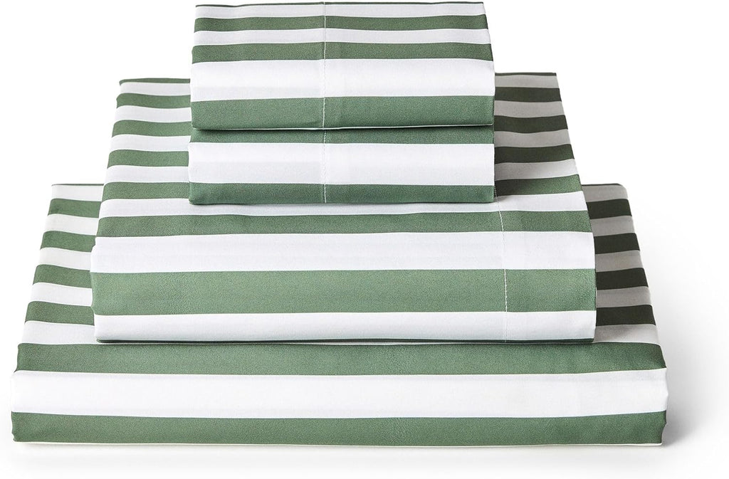 Mellanni California King Sheets Set - 4 PC Iconic Collection Bedding - Hotel Luxury, Extra Soft, Cooling Bed Sheets - Wrinkle, Fade, Stain Resistant (Cal King, Oxford Stripe Sage)
