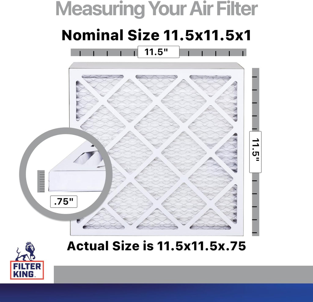 Filter King 11.5x11.5x1 Air Filter | 4-PACK | Carbon MERV 8 HVAC Pleated A/C Furnace Filters | MADE IN USA | Actual Size: 11.5 x 11.5 x .75"