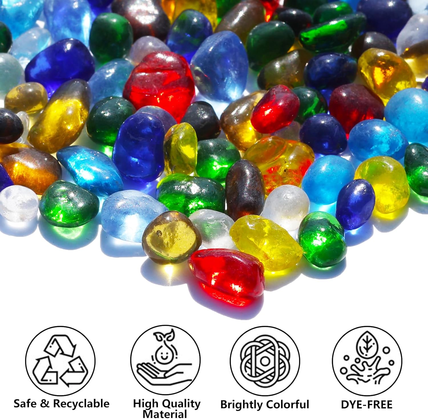 Sea Glass Stones - Colorful Clear Glass Pebbles Gemstones - Perfect for Aquarium Rocks, Fish Tank Gravel, Vase Fillers, DIY Crafts, and Home Decor (0.9LB/14oz)