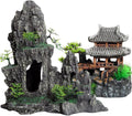 Saim Extra Large Aquarium Decorations, Resin Castle and Artificial Rock with Plants (Ancient Temple with Mountain) Fish Hideout Cave for Amano Shrimp Cichlid to Play, Hide and Rest Hardscape