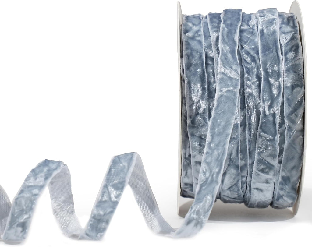 MAYREEL 3/8 Inch Dusty Blue Crushed Velvet Ribbon Slate Blue Vintage for Flower Bouquet Gift Wrapping Wedding Invitations Crafts Christmas Decorations Party 25 Yards