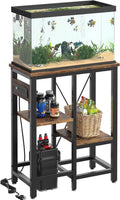 Bestier 10 Gallon Fish Tank Stand with Power Outlet, 20.3x10.6 Metal Aquarium Stand with Filter Storage, 6-Leg Reptile Tank Stand with 3-Tier Adjustable Storage Shelves, 264LBS Capacity，Rustic Brown