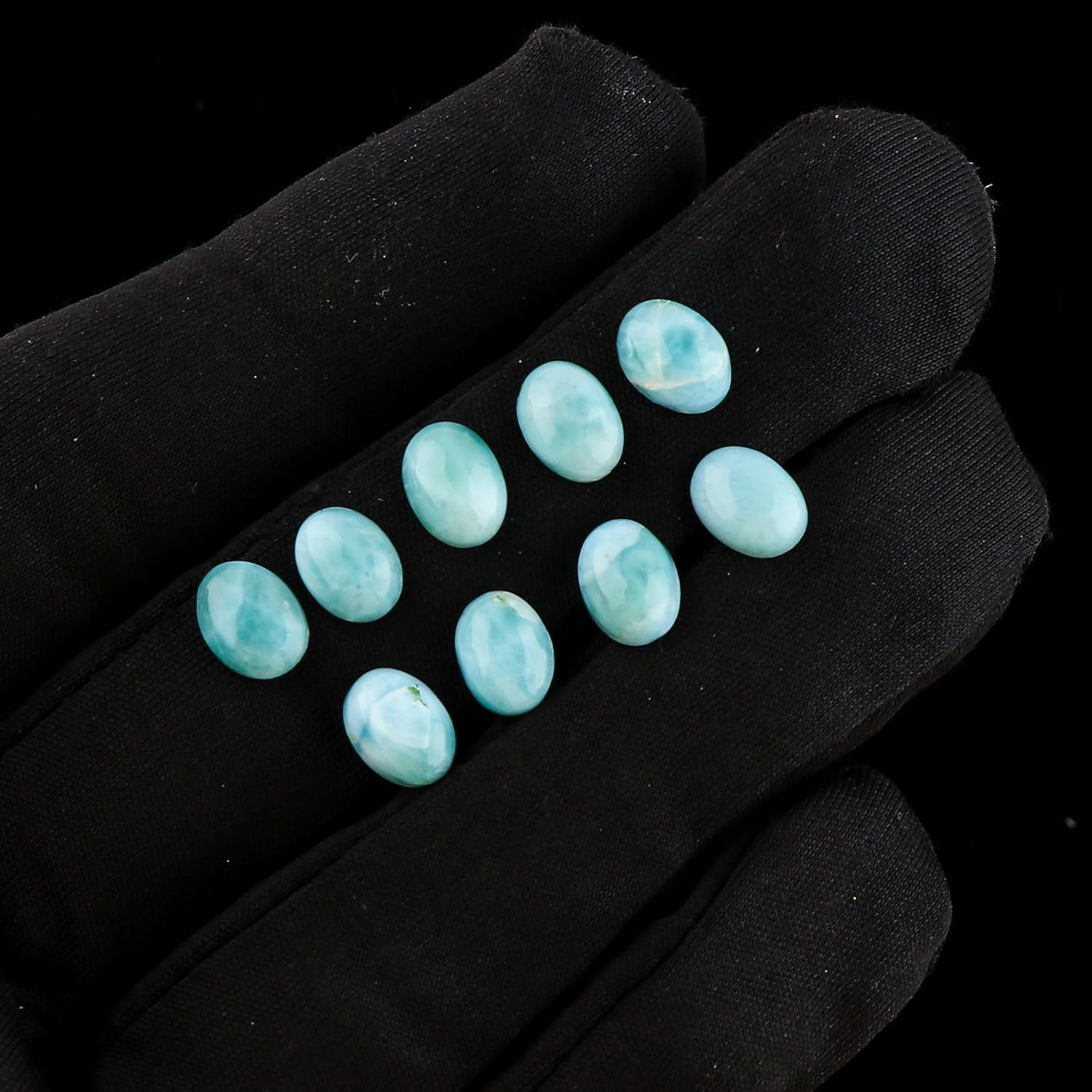 CRYSTALIS Wholesale 25cts, 8x6mm Natural Larimar Loose Gemstone Bulk Cabochons Jewelry Making Supply, Chakra Healing Polished Stones, Wire Wrapping, DIY, Gem Collection, 16+pcs