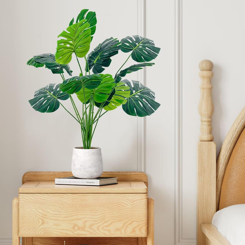 Artificial Palm Tree Leave Plants - 4PCS 28'' Tall Fake Plant Monstera Leaf Indoor Outdoor, Large Faux Floor Plant for Living Room, Bedroom Plants Decor, Bathroom Farmhouse Home House Decor