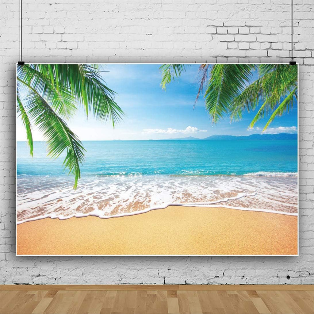 DASHAN 6x4ft Polyester Tropical Beach Backdrop Ocean Hawaiian Luau Party Summer Sea Sailor Beach Birthday Sandy Beach Palm Tree Photography Background Wedding Bridal Shower Nautical Photo Prop