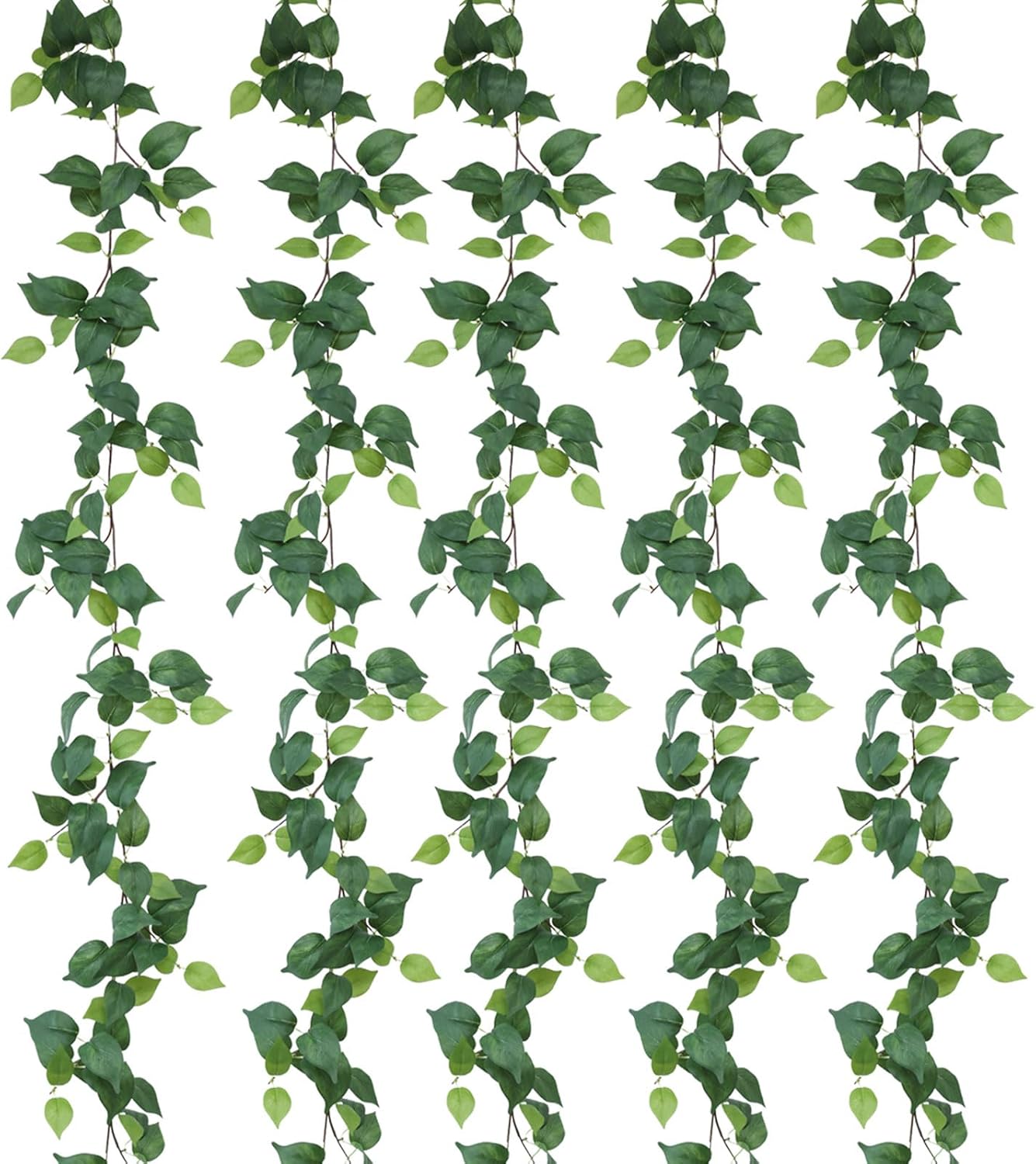 mizii 5 Pack 365" Artificial Scindaps Vines Garland Fake Vine with Silk Green Leaves Faux Hanging Plants Greenery Decoration for Bedroom Wall Party Wedding Room Home Decor