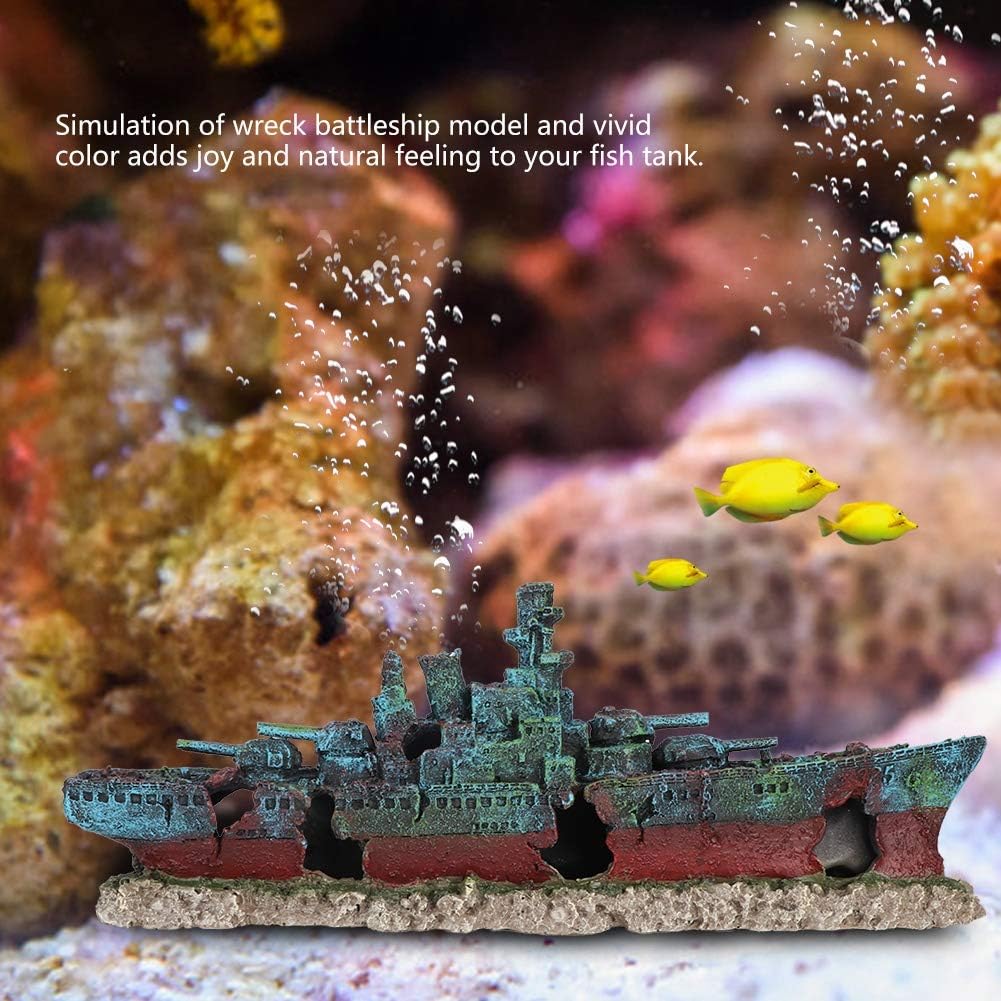 Fish Tank Wreck Boat Decoration, Nontoxic Resin Wreck Boat Sunk Battleship Safe Ship Fish Tank Aquarium Wreck Ornament Cave Decoration Landscaping