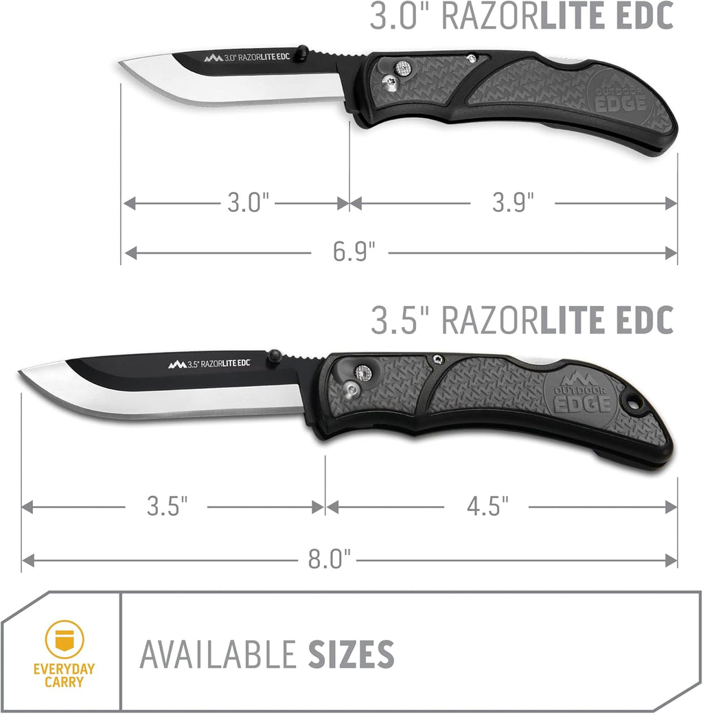 OUTDOOR EDGE 3.5" RazorLite EDC Knife. Pocket Knife with Replaceable Blades and Clip. Perfect For Hunting and Skinning Deer. Gray with 6 Blades