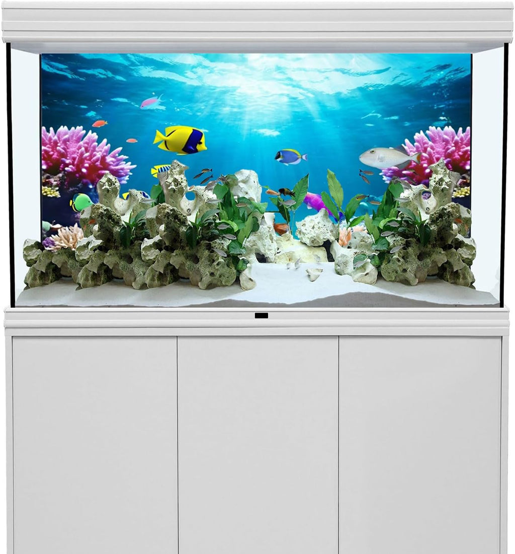 AWERT 24x12 inches Underwater World Fish Tank Background Undersea Theme Aquarium Background Polyester Colorful Coral Tropical Fish Tank Background