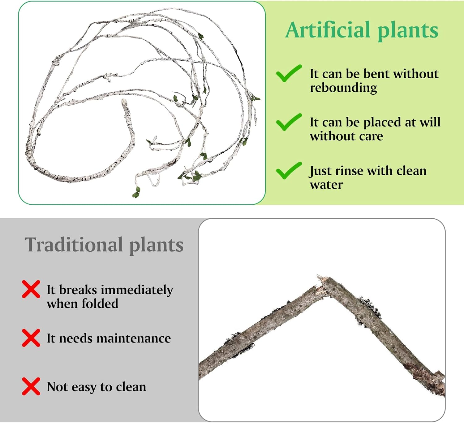 PINVNBY 3PCS Reptile Plants, Reptile Fake Hanging Plants for Bearded Dragon Tank Accessories, Terrarium Vines Flexible Climbing Artificial Leaves, Terrarium Decor for Leopard Gecko Lizard Snake