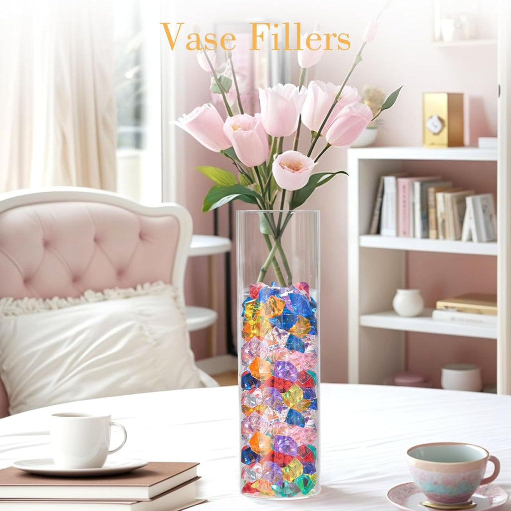 DomeStar 150PCS Multicolored Acrylic Fake Gems, Crushed Ice Rocks Vase Fillers, Table Scatter, Sensory Bin Filler, Photo Props Christmas Decor – Color Assorted