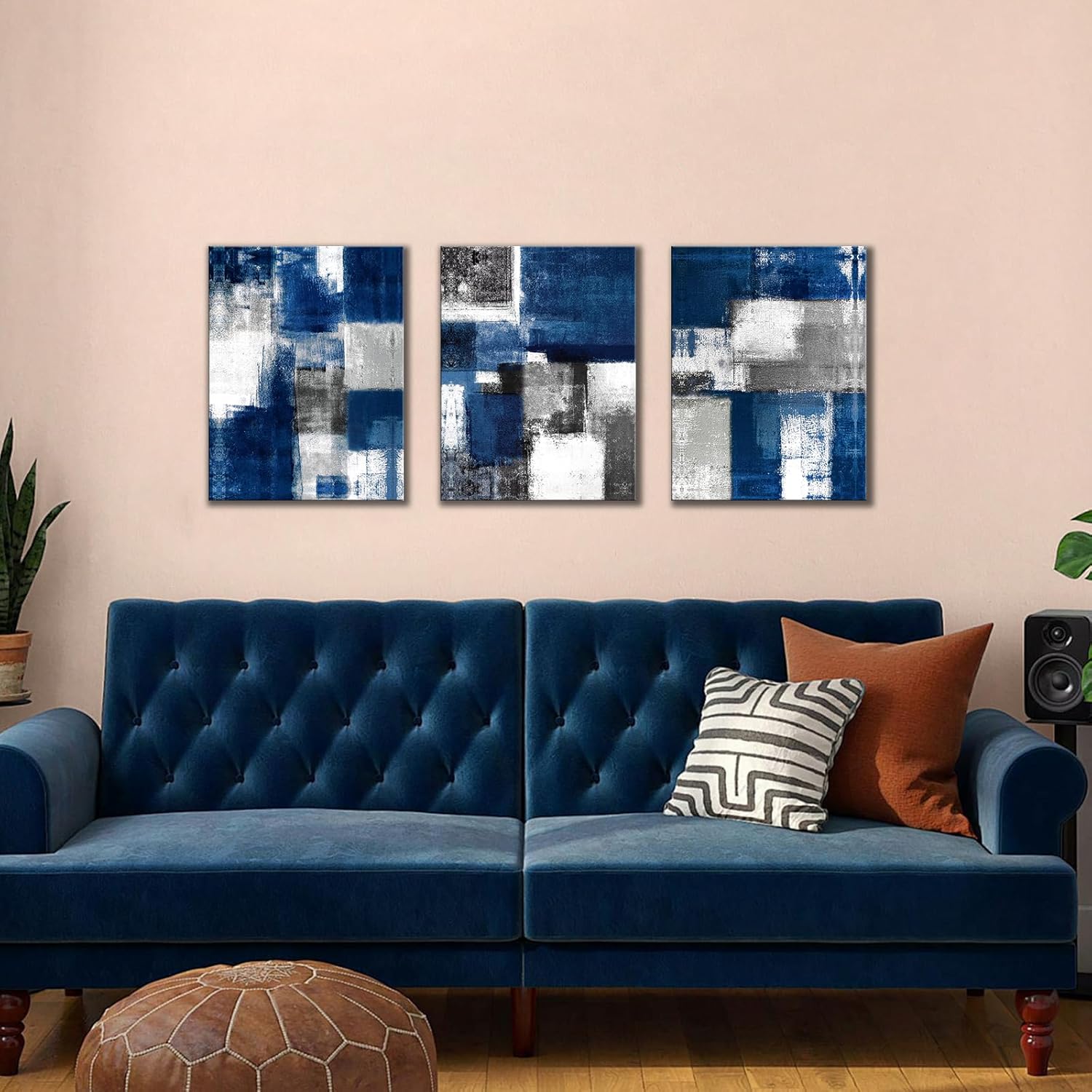 The Mode Art 3 Panels Picture Canvas Print Blue Abstract Poster Photo Painting Modern Wall Artwork for Home Office Living Room Bedroom Decor Gallery Wrap 12x16inch (Multi)