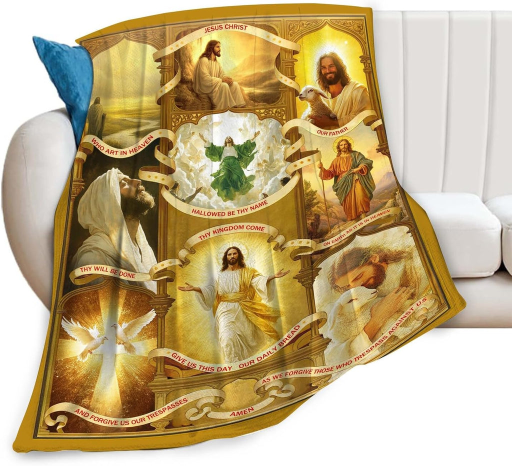 Jesus Blanket Christian Religious Faith Bible Verse Healing Prayer Throw Inspirational Scripture Catholic Spiritual Gifts for Men Women Adults Cozy Plush Fluffy Fuzzy Fleece Blanket Decor 60''X80''
