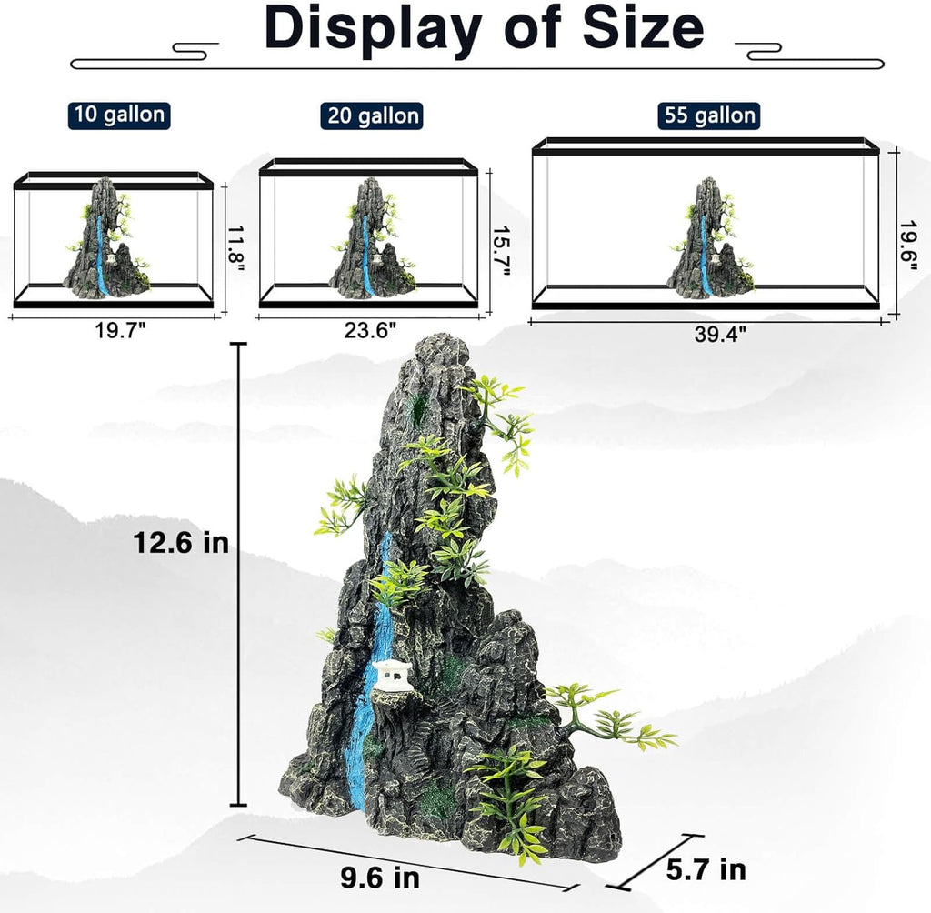 Aquarium Mountain View Stone Ornament - Aquarium Rock Decor for Fish Tank,Aquarium Decorations Extra Large and Tall Decoration for Fish Tank - 13 Inches High