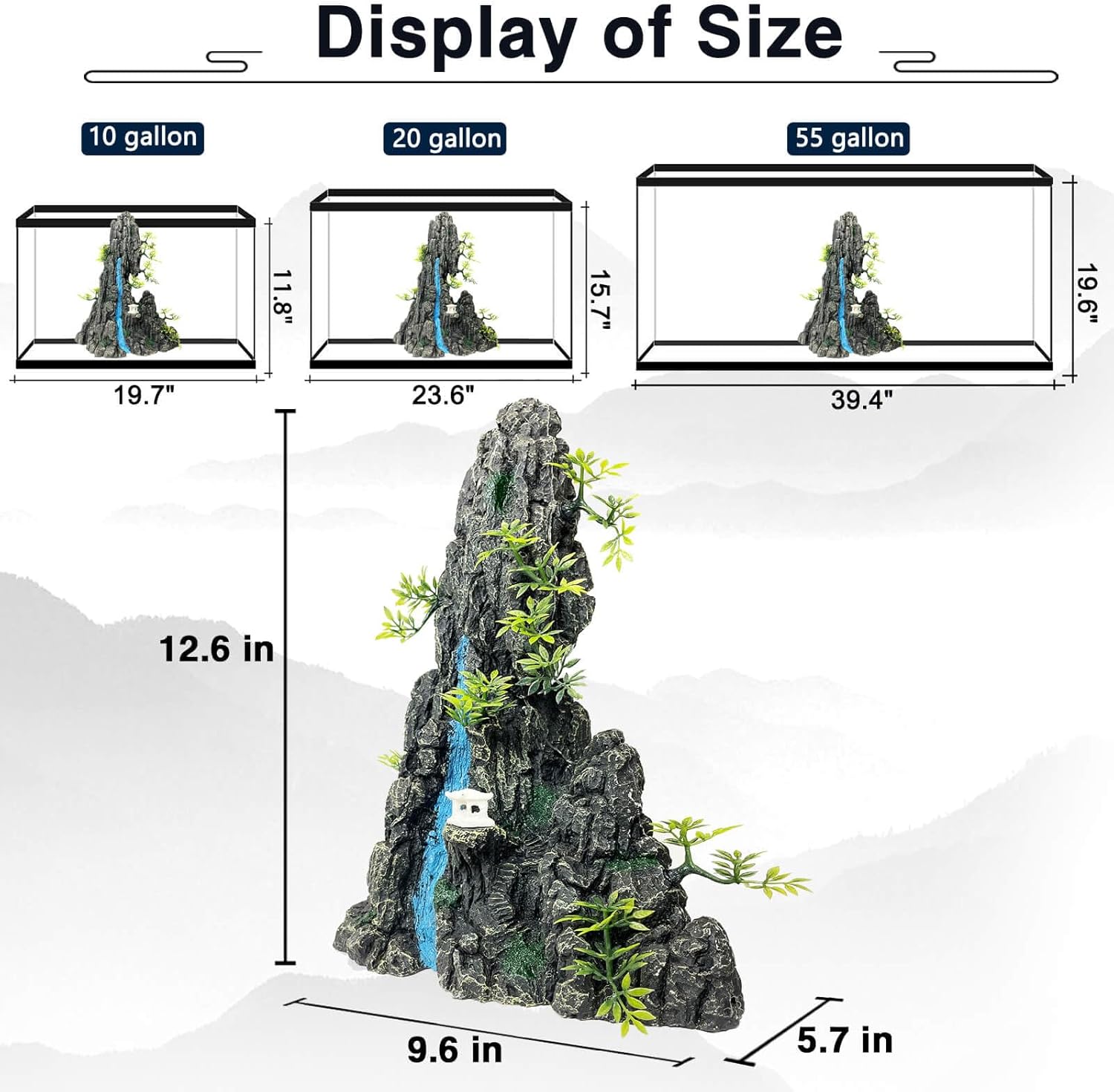 Aquarium Mountain View Stone Ornament - Aquarium Rock Decor for Fish Tank,Aquarium Decorations Extra Large and Tall Decoration for Fish Tank - 13 Inches High
