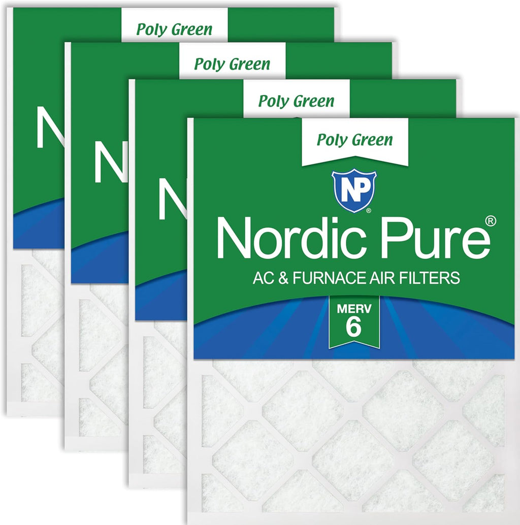 Nordic Pure 20x25x1 (Actual Size: 19 1/2 x 24 1/2 x 3/4) Poly Green MERV 6 AC Furnace Air Filters – Reduces Dust, Pollen, Pet Dander & Allergens – 4-Pack