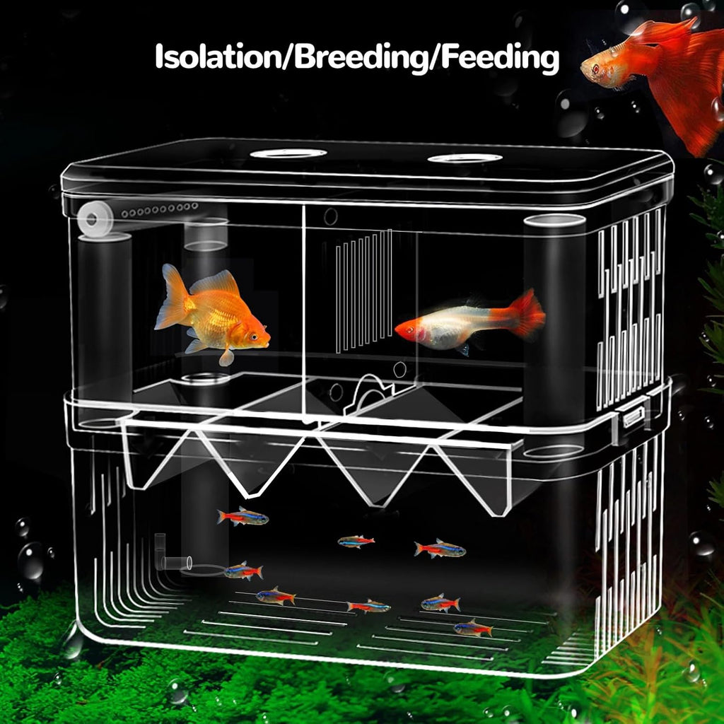J-star Large Fish Breeder Box for Aquarium Tank, Acrylic Breeding Box for Guppy/Betta/Shrimp/Clownfish, Baby Fish Hatchery & Isolation Tank