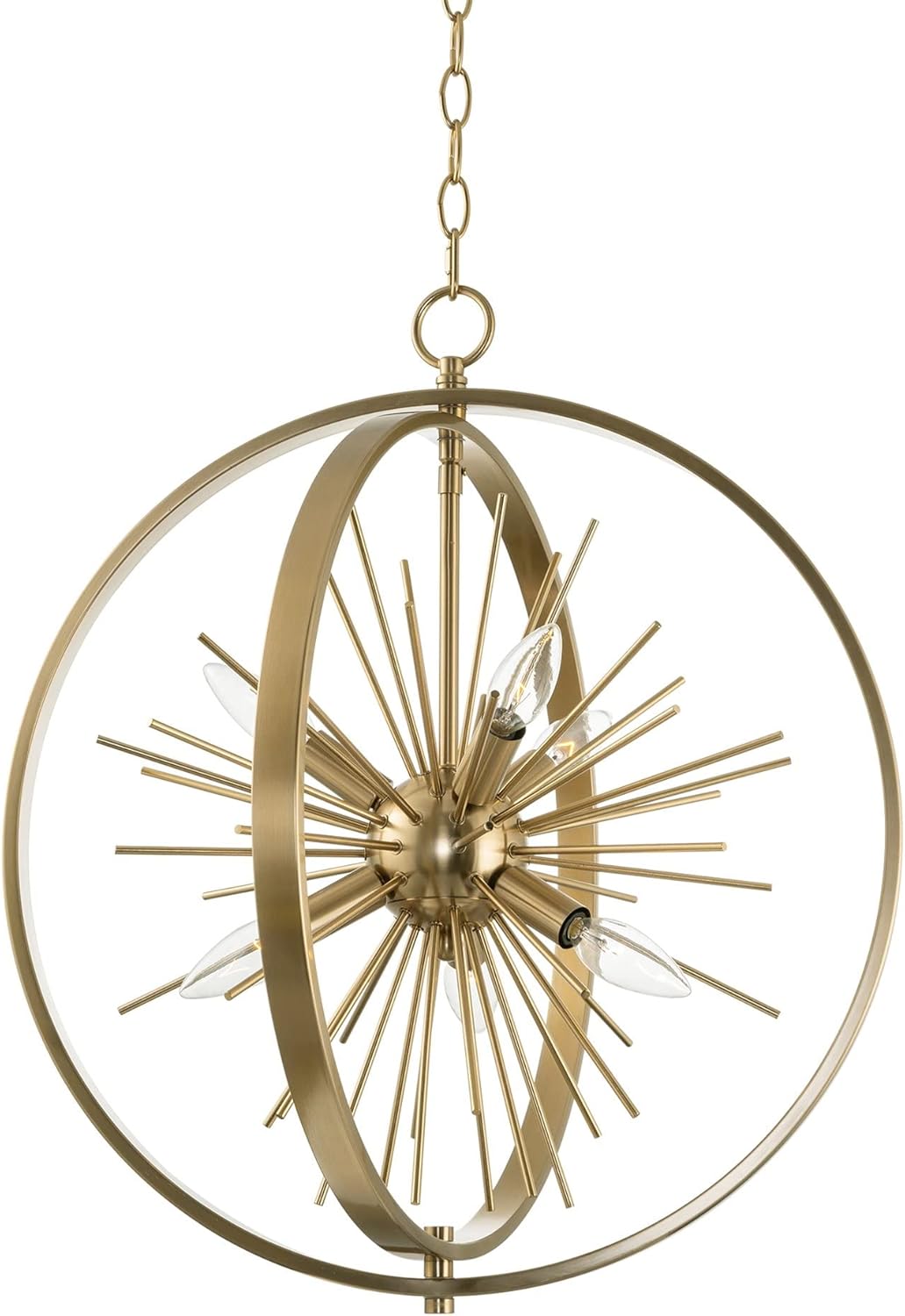 Kira Home Solaris 22" 6-Light Modern Orb/Globe Sputnik Starburst Chandelier + Pivoting Rings, Adjustable Height, Cool Brass Finish