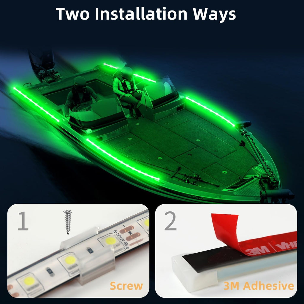 Boat Marine Submersible Led Strip Lights, 4 Pcs 12 Inches 12V Super Bright Boat Interior Lights, IP68 Waterproof Marine Led Strip Lights Night Fishing Lights for Boats, Kayak (Green)