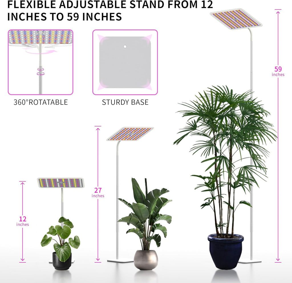 BESTVA 18W Grow Lights for Indoor Plants with Stand, Full Spectrum LED Plant Light for Indoor Plants,12-59 Inches Height Adjustable Growing Lamp with Auto On/Off Timer 4H/8H/12H, 4 Dimmable Brightnes