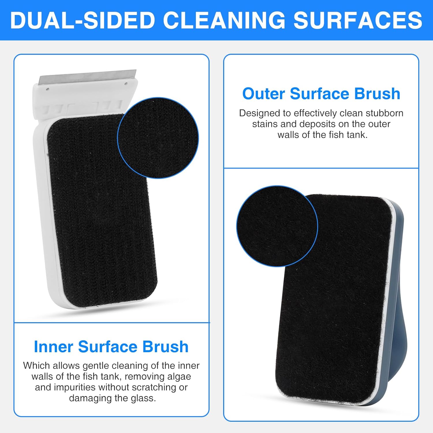 fishkeeper Aquarium Strong Magnetic Glass Cleaner Brush, Fish Tank Algae Magnet Cleaning Tool with 2 Detachable Scrapers, Mag Float Scrubber for 0.25-0.375Inch Glass and Acrylic Tanks