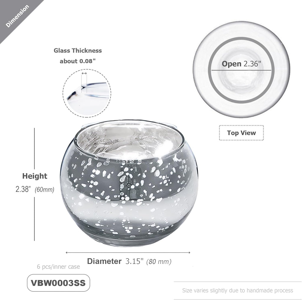 WGVI 24 Pcs Silver Speckled Glass Tea Light Votive Candle Holders, Width 3", Height 2.5", Small Globe Bubble Bowl Round Vase, Mercury Votive Tabletop Décor