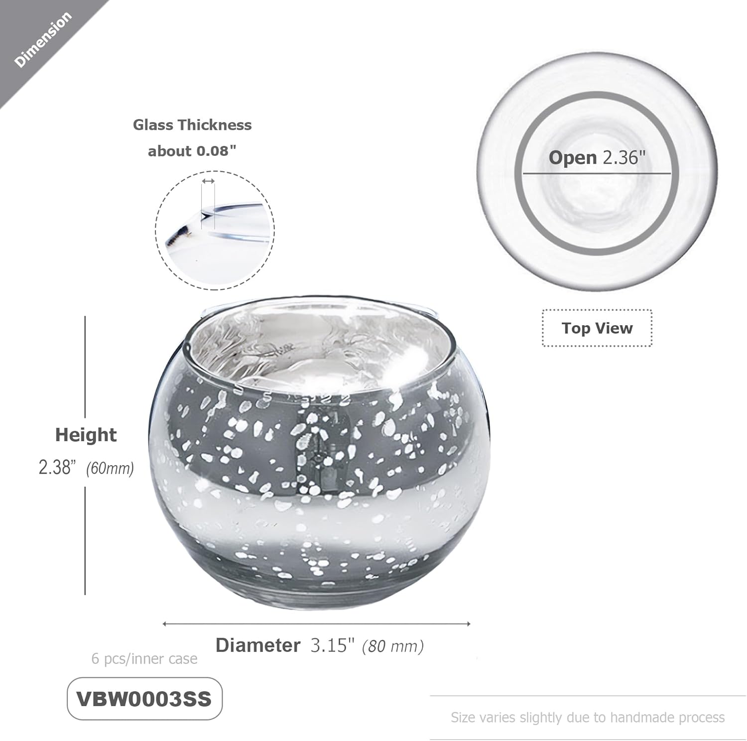 WGVI 24 Pcs Silver Speckled Glass Tea Light Votive Candle Holders, Width 3", Height 2.5", Small Globe Bubble Bowl Round Vase, Mercury Votive Tabletop Décor