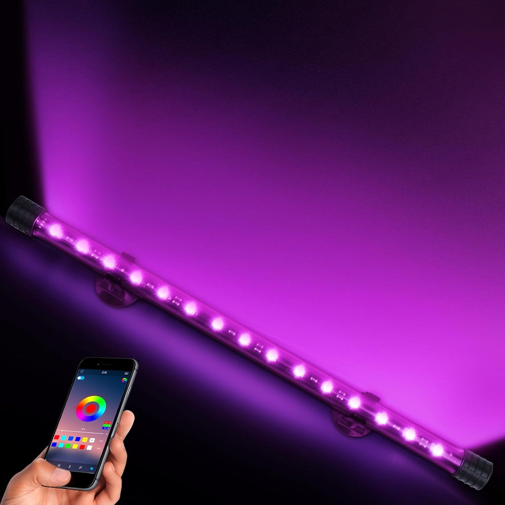 Smart App-Controlled RGB LED Aquarium Light with 16 Million Colors & 12 Dynamic Effects, Underwater Fish Tank Light with Timer, Submersible LED Lights with Adjustable Brightness and Speed - 15''