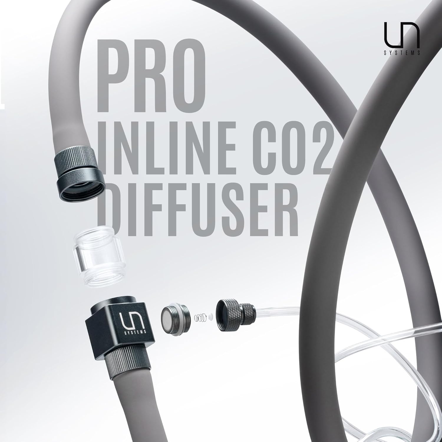 UNS Pro Inline CO2 Diffuser - Aluminum, High Gas Dissolution Diffuser for Freshwater Planted Aquarium - Aquascaping Tank External Canister Filter Accessory for 1/2in or 12ID Tubing - Space Gray, 12mm