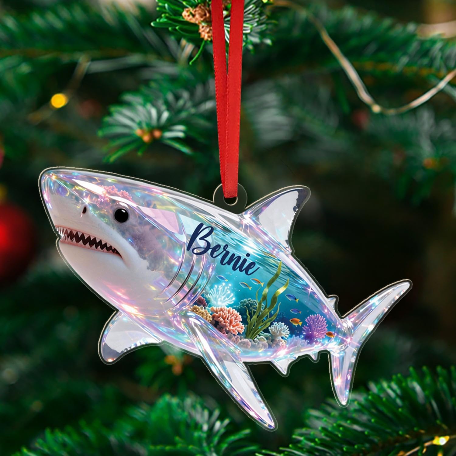 Personalized Shark 2D Flat Shape Ornament, Sharks Sea Animal Ornament, Sharks Hanging Xmas Tree, Gifts for Men Women Kids Friends, Customized Shark Christmas Ornaments 2025, Beach Themed Keepsake