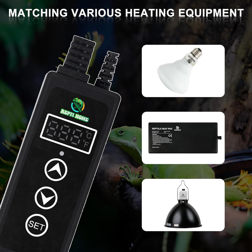 Reptile Dimming Thermostat, PID Thermostats for Reptile Tanks, Digital Thermostats for Reptile Heating Mat & Heaters, Breeding Incubation, Seed Germination (68-122°F/20-50℃)