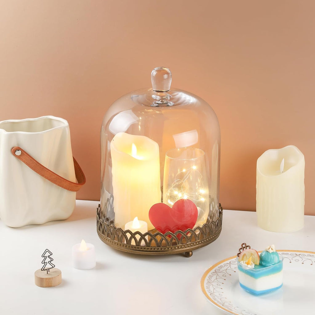 Twakutwku 12" Tall Large Sturdy Handmade Glass Cloche Dome with Metal Base in Gold for Plant, Terrarium, Collectibles, Candle. Cloche Glass Dome, Bell Jar Display Case (Gold, 12")