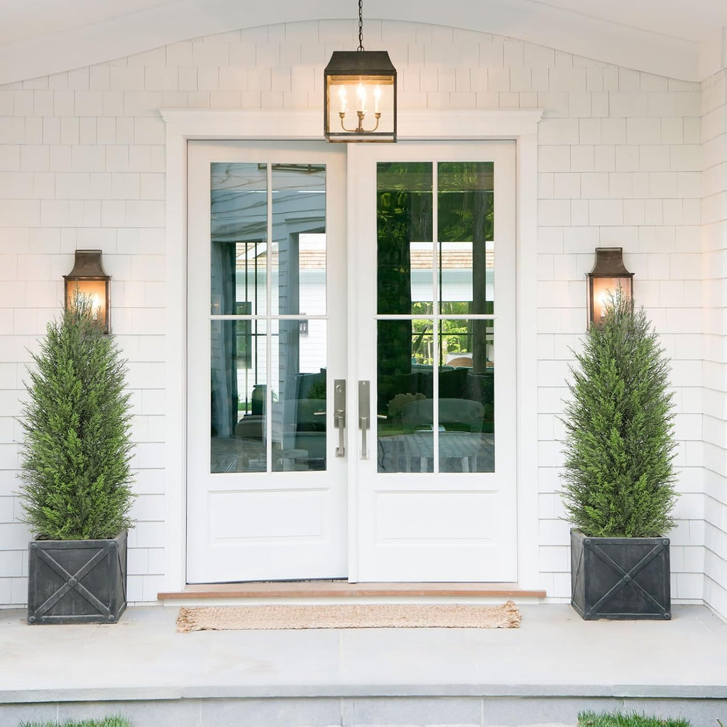 Briful 2PCS 4ft Artificial Cedar Topiary Trees in White Planter – Medium Faux Evergreen Potted Plants, Indoor Outdoor Fake Shrubs, Lifelike Fake Cypress Trees for Home, Office, Patio, Porch