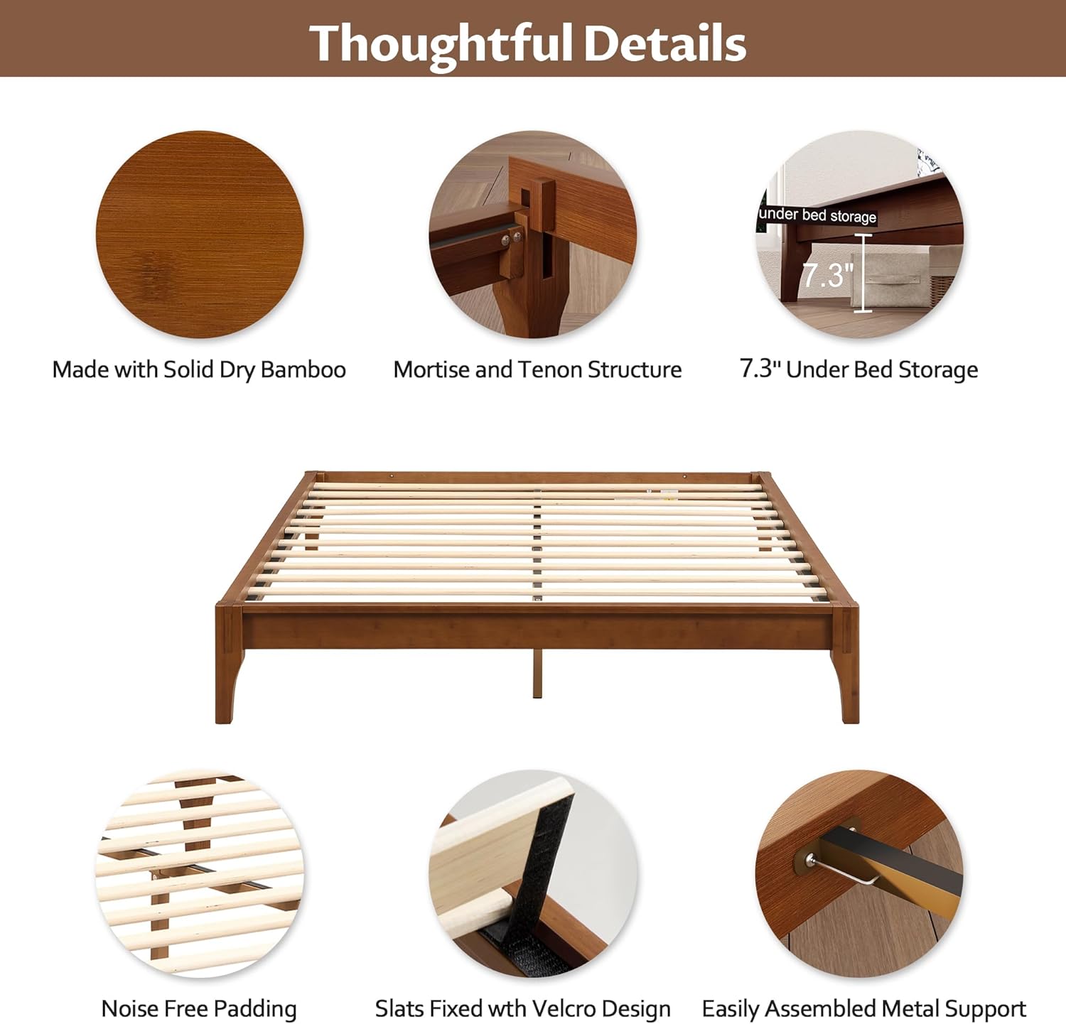 Merax Full Size Bamboo Wood Platform Bed Frame with No Headboard, Under Bed Storage, Wood Slat Support, No Box Spring Needed, Easy Assembly, Brown