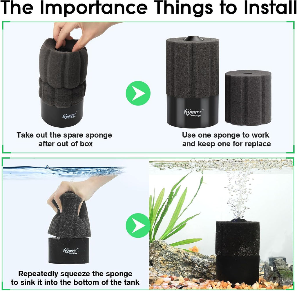 hygger Aquarium Sponge Filter 5-20 Gallon Small Fish Tank Filter for Turtle Breeding Fry Shrimp Snails Betta Air-Powered Filter with Reusable Biochemical Ball Spare Sponge Foam Filter