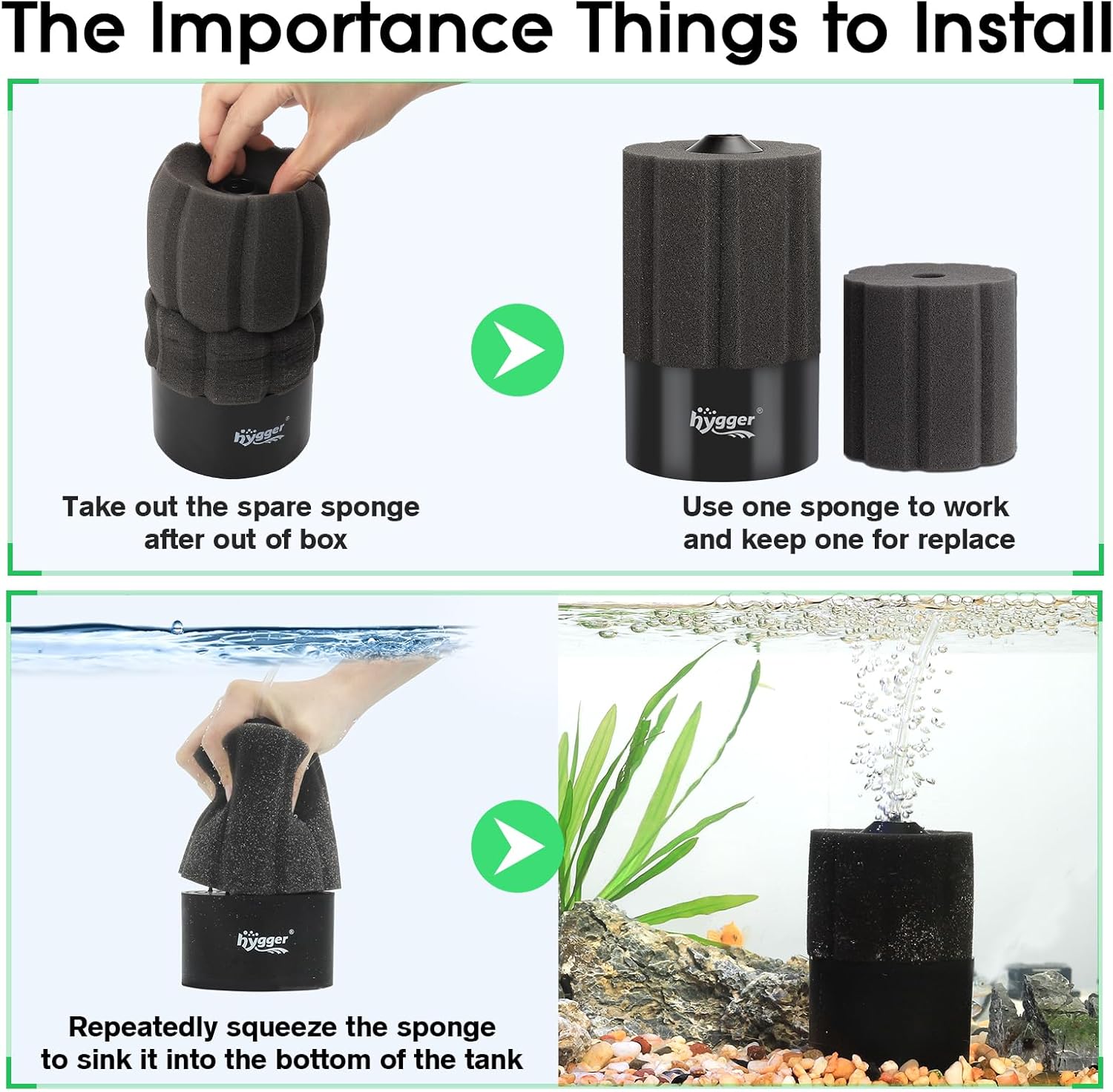 hygger Aquarium Sponge Filter 5-20 Gallon Small Fish Tank Filter for Turtle Breeding Fry Shrimp Snails Betta Air-Powered Filter with Reusable Biochemical Ball Spare Sponge Foam Filter