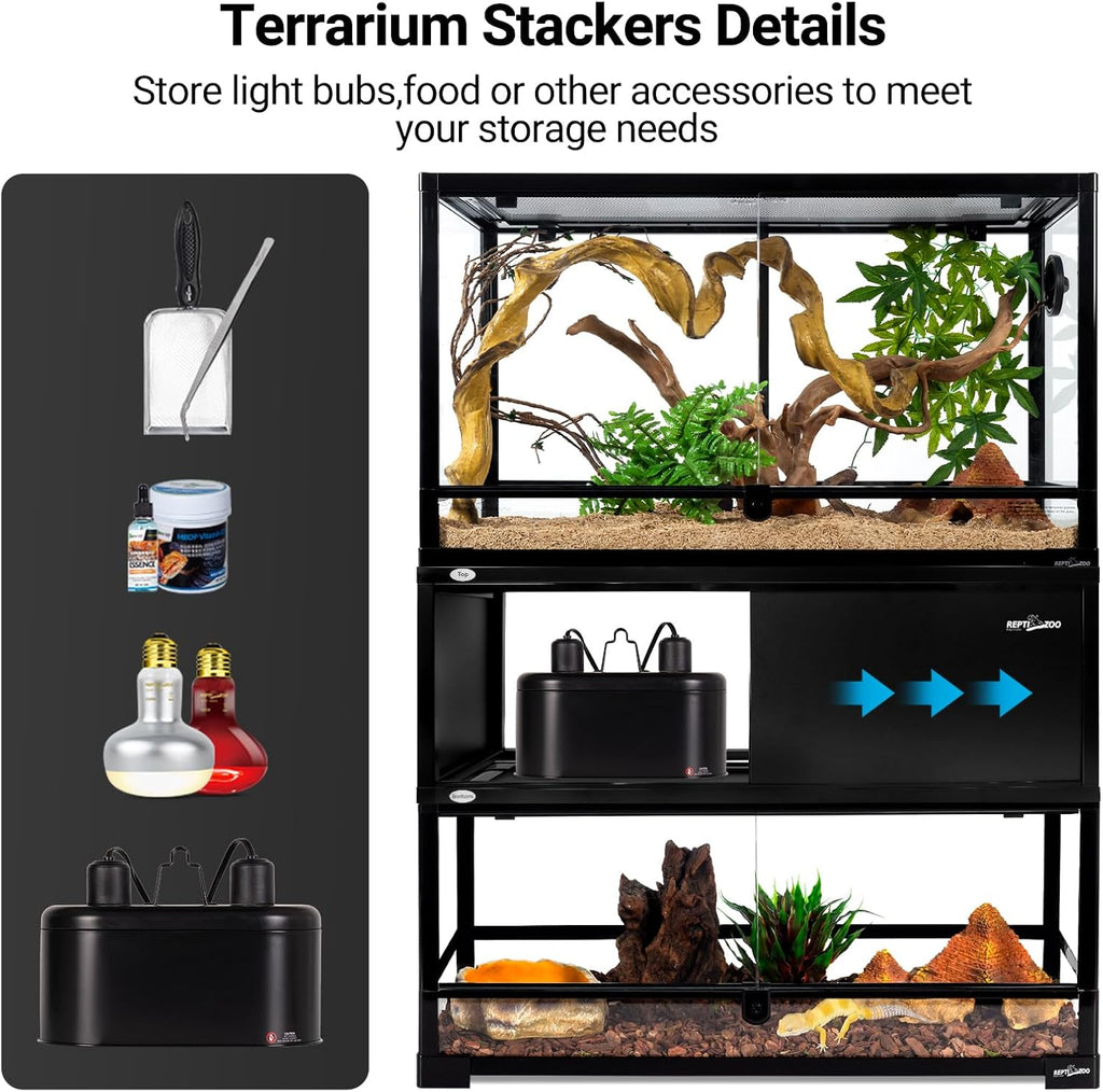 REPTI ZOO Space Saving Terrarium Stacker for 30" L X 12" W Reptile & Amphibian Enclosure, Sturdy Tank Stackers with, Metal Frame, Wood Panels, Sliding Door, Easy Assembly, Max 88 lbs Load Capacity