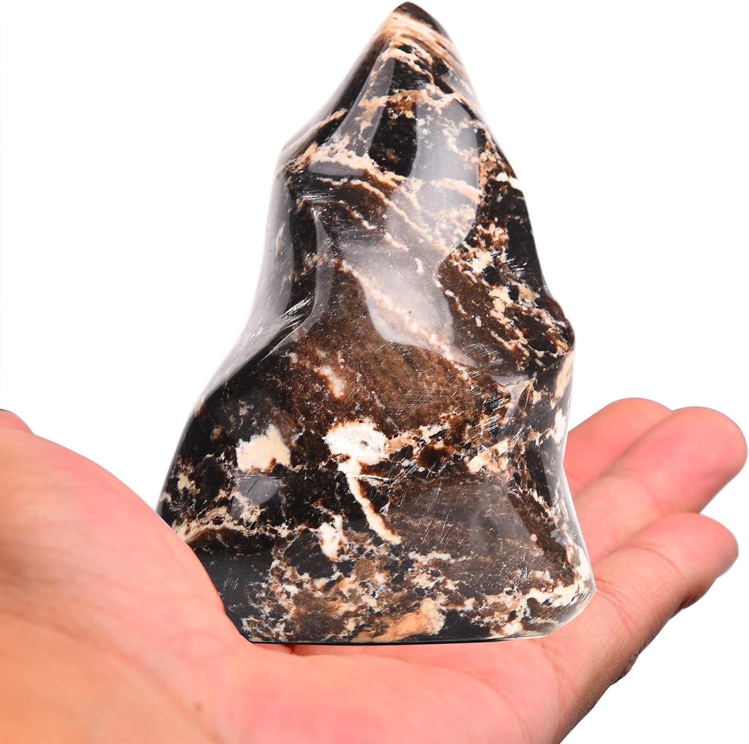 AMOYSTONE Black Opal Flame Shaped Stone Towers Large Healing Crystal Quartz Home Decor 0.6-1.0LBS